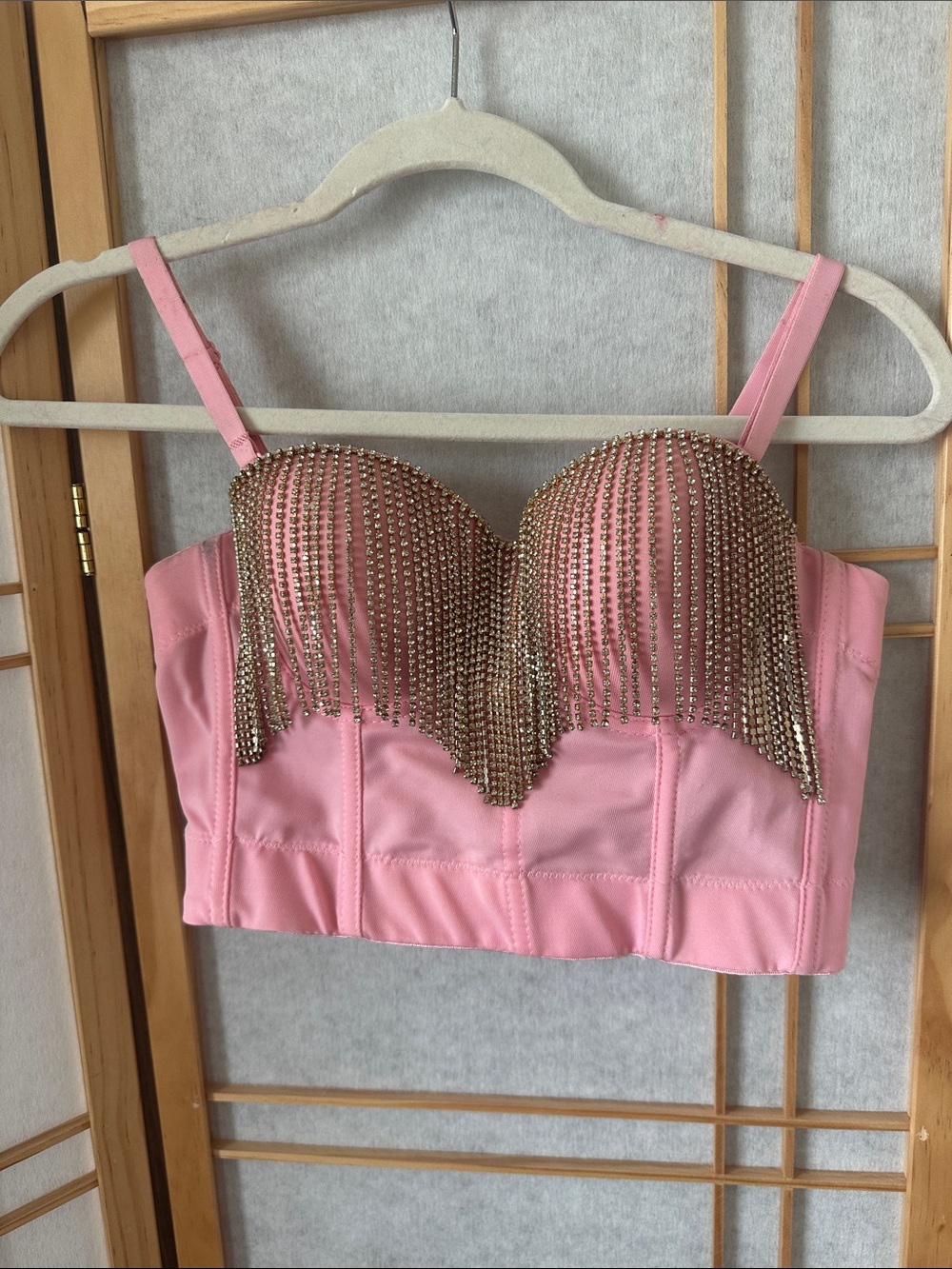 Pink Rhinestone Fringe Bustier Crop Top
